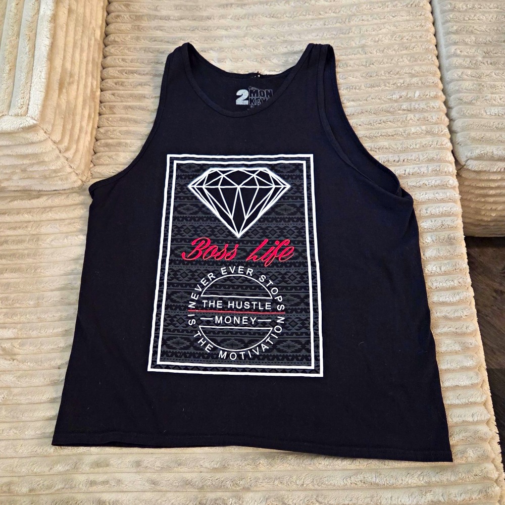 2 Monkeys Boss Life Graphic Tank Top XL Black Hustle Motivation Diamond